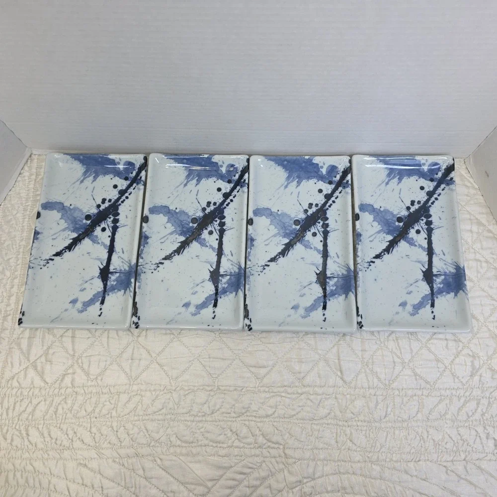 Miya Made‎ In Japan Set Of 4 Blue Sumi Sushi Plates